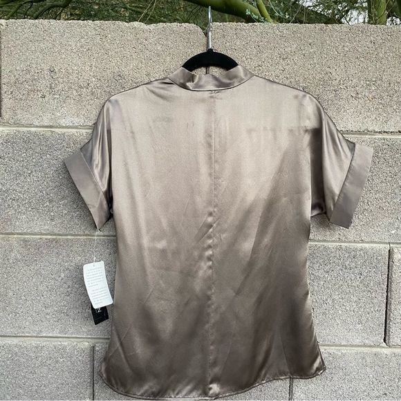 Anne Klein Silk Fitted Taupe Blouse/Top-Side Zip-Empire Waist Sz 6 - Picture 5 of 13
